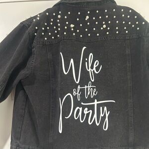 Black Denim Jacket with Pearl Accents